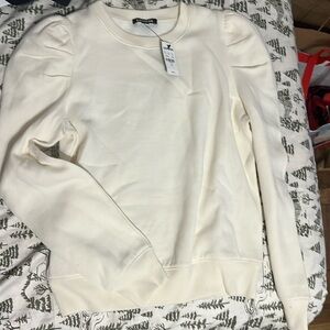 White EXPRESS Sweater with Ruched Shoulders